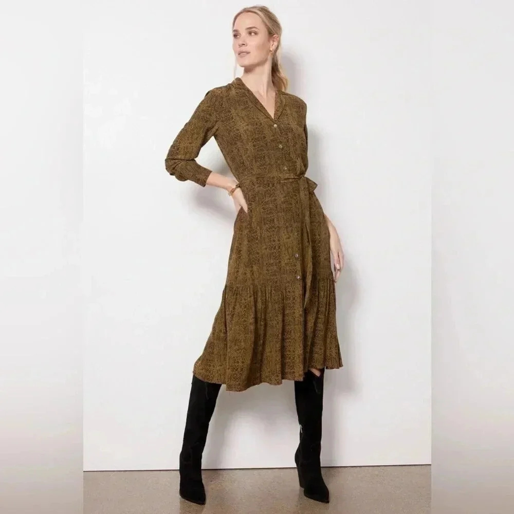 Rails Beatrice Midi Lightweight Crepe Dress in Sepia Python Rayon/Viscose XS NEW